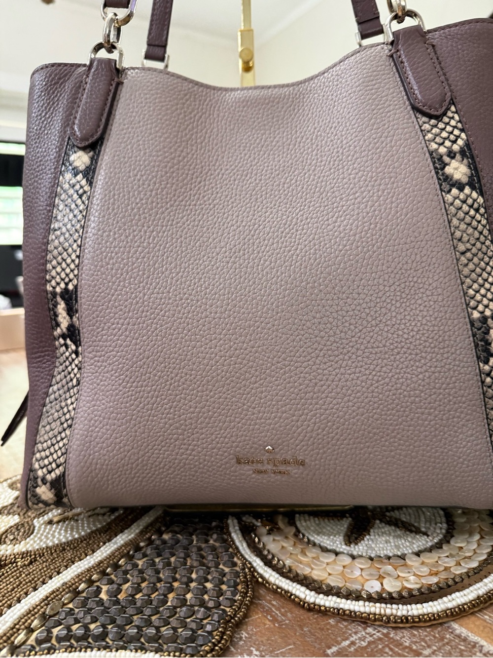 Kate Spade Mauve  & Dark Mauve Pebbled Leather Shoulder Bag 10 1/2” x 13”. - Picture 2 of 9